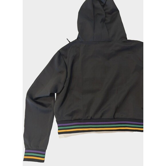 Women’s Mardi Gras Hoodie XL Black Long Sleeve Cropped Sweatshirt NWT - Picture 11 of 11